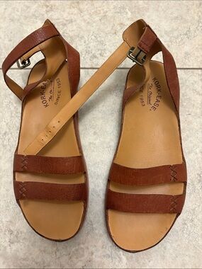 Kork-Ease Women's Cognac Brown Leather Triple-Strap Sandals